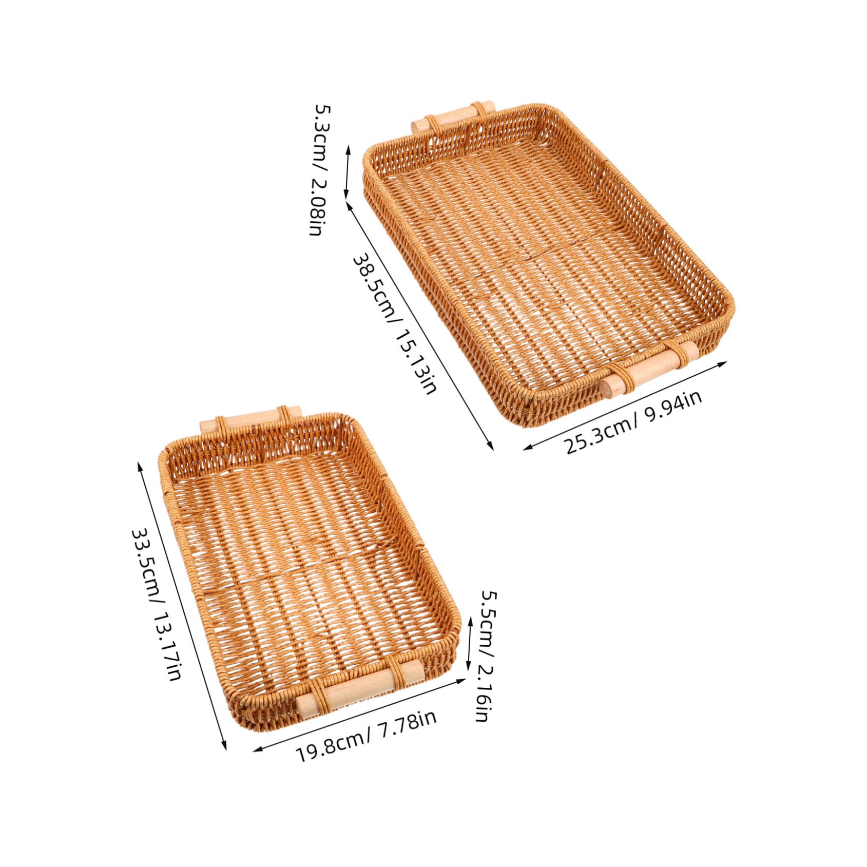 NOLITOY 2 Piezas Cestas de Pan Tejidas Mano con Asas de Madera Bandejas Rectangulares de Ratán Sintético para Servir y Almacenar Organizador Artesanal para Cocina y Comedor