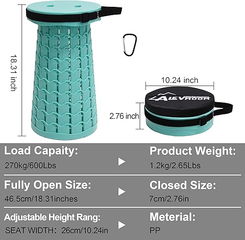 Miniatura 8 de ALEVMOOM Taburete plegable mejorado con cojín, peso máximo de 440 libras, altura ajustable de 17.7 pulgadas, taburete telescópico portátil