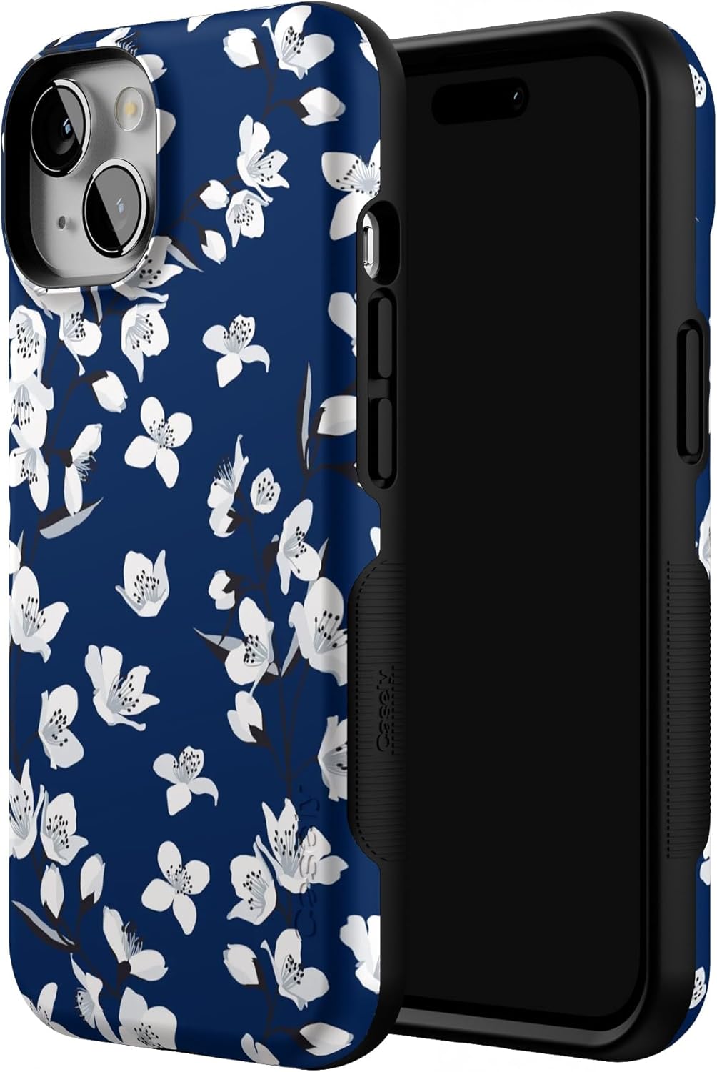 Casely iPhone 14 Case | Floral Forest | Navy Cherry Blossom Floral | Bold Protective Design | Compatible with MagSafe