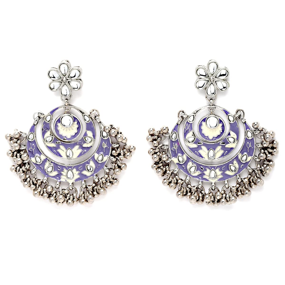 Karatcart Oxidised Silver Violet Meena Silver Ball Studded Kundan Chandbali Earrings for Women (B0BT1VQ18C) Amazon Price History, Amazon Price Tracker