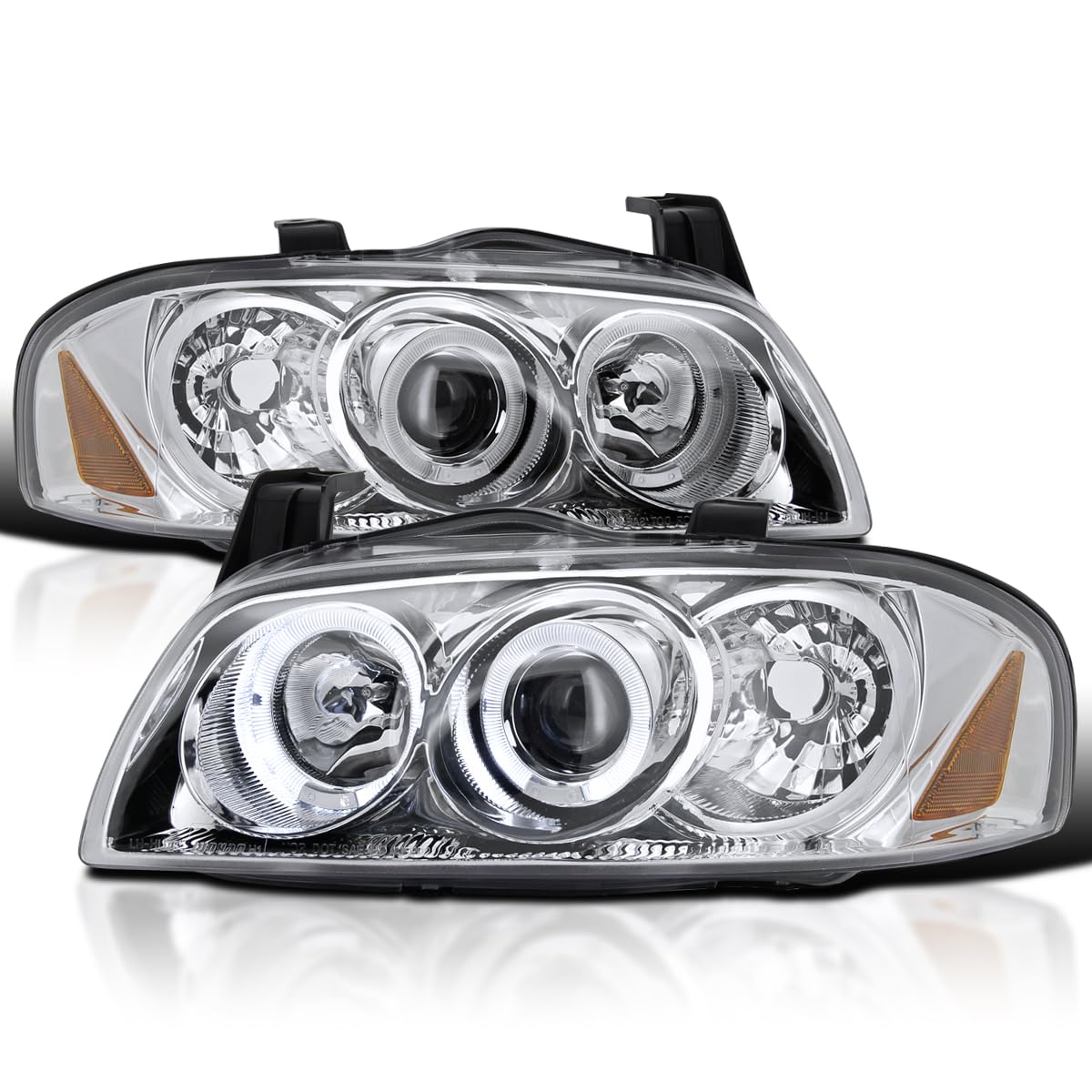SPEC-D TUNING Halo Projector Headlights Chrome Compatible with 2004-2006 Nissan Sentra, Left + Right Pair Headlamps Assembly
