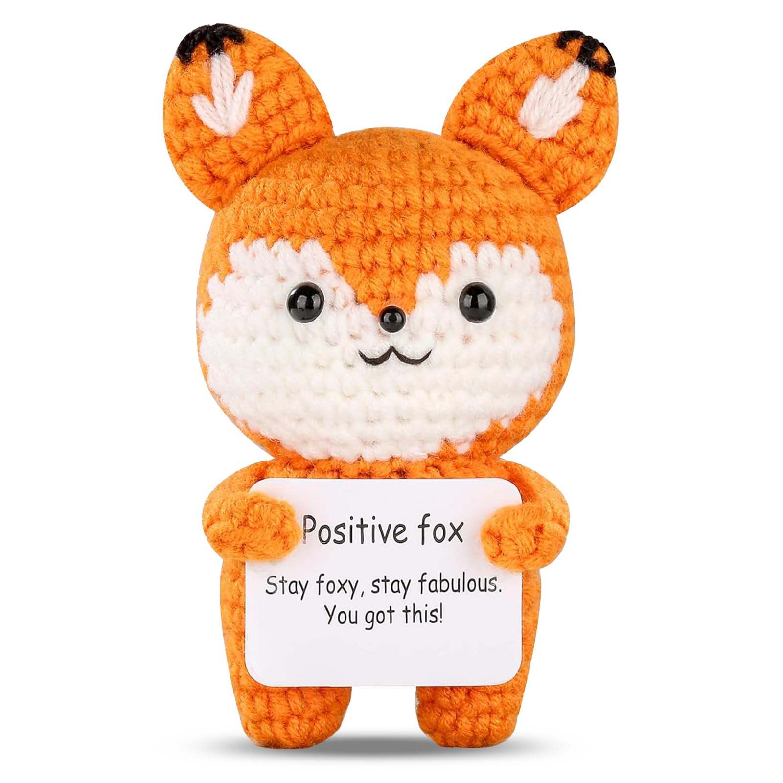 Hocklliy Mini Positive Crochet Animals Fox with Motivational Card,Handmade Funny Emotional Support Fox Gifts for Women Men Friend