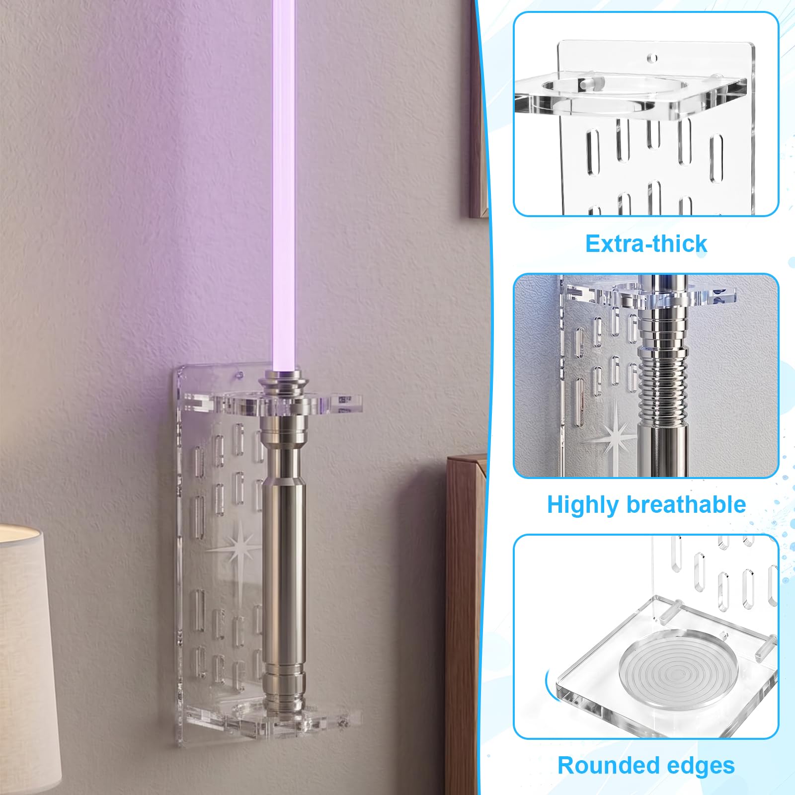 Lichtschwert Wandhalterung Acrylmaterial, Schwertständer für Lichtschwert Wandmontierte Schwertständer, Vertikale Schwerthalter Wand für Die Meisten Lichtschwert Displays Geschenk