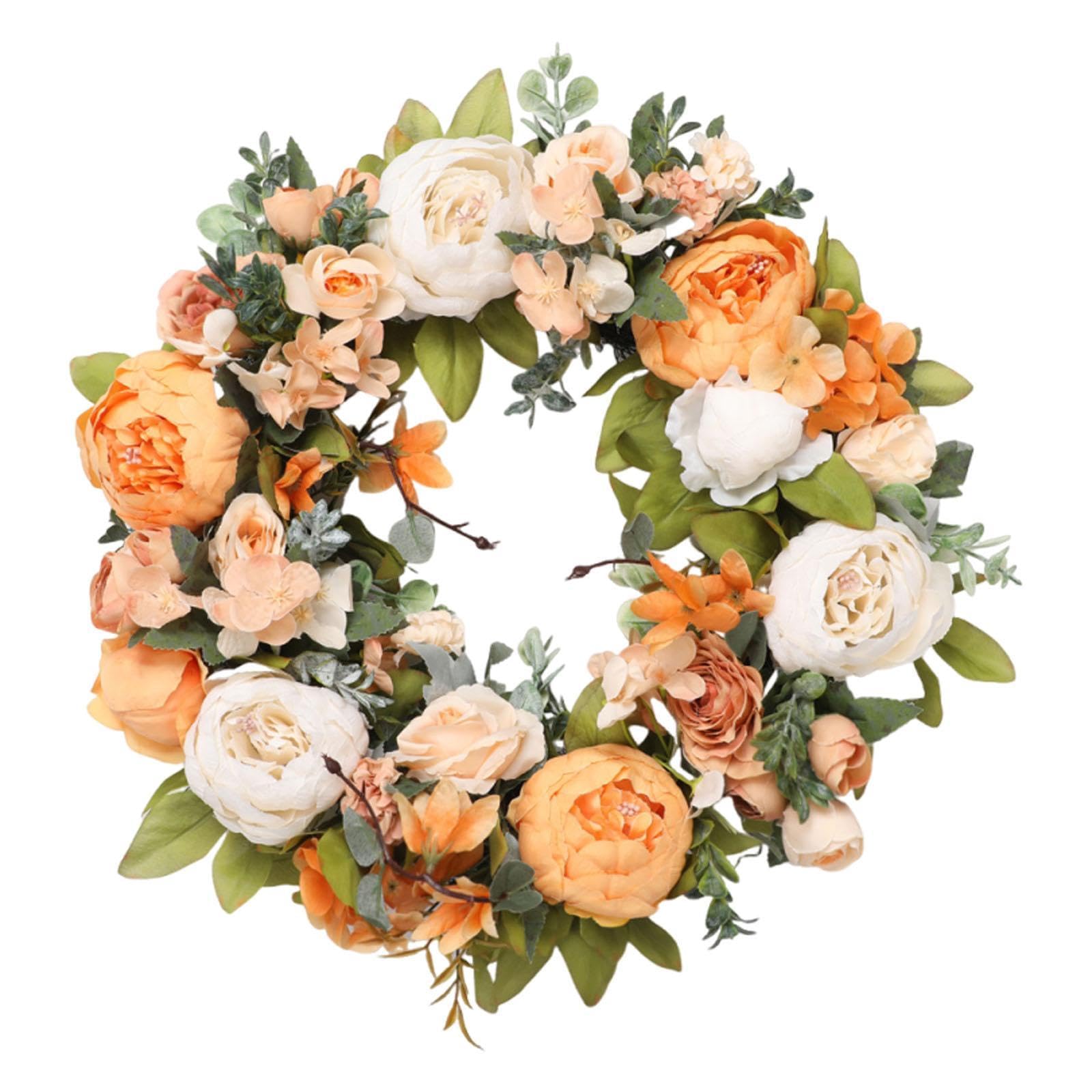 Baoblaze Artificial Peony Wreath Sturdy for Front Door Wreath 18 inch Diameter Wall Hanging Garland Spring Decor Garland Decorative Flower Arrangement for Window Home Door Ornament,Style B