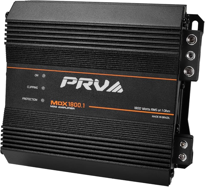 PRV Audio MDX1800.1 Mini amplificador de audio para automóvil de 1 ohmio, 1 canal, 1800 vatios RMS, amplificador monobloque clase D de rango completo ultracompacto para deportes motorizados, motocicletas, vehículos todo terreno, para sistemas de parlantes de alta potencia