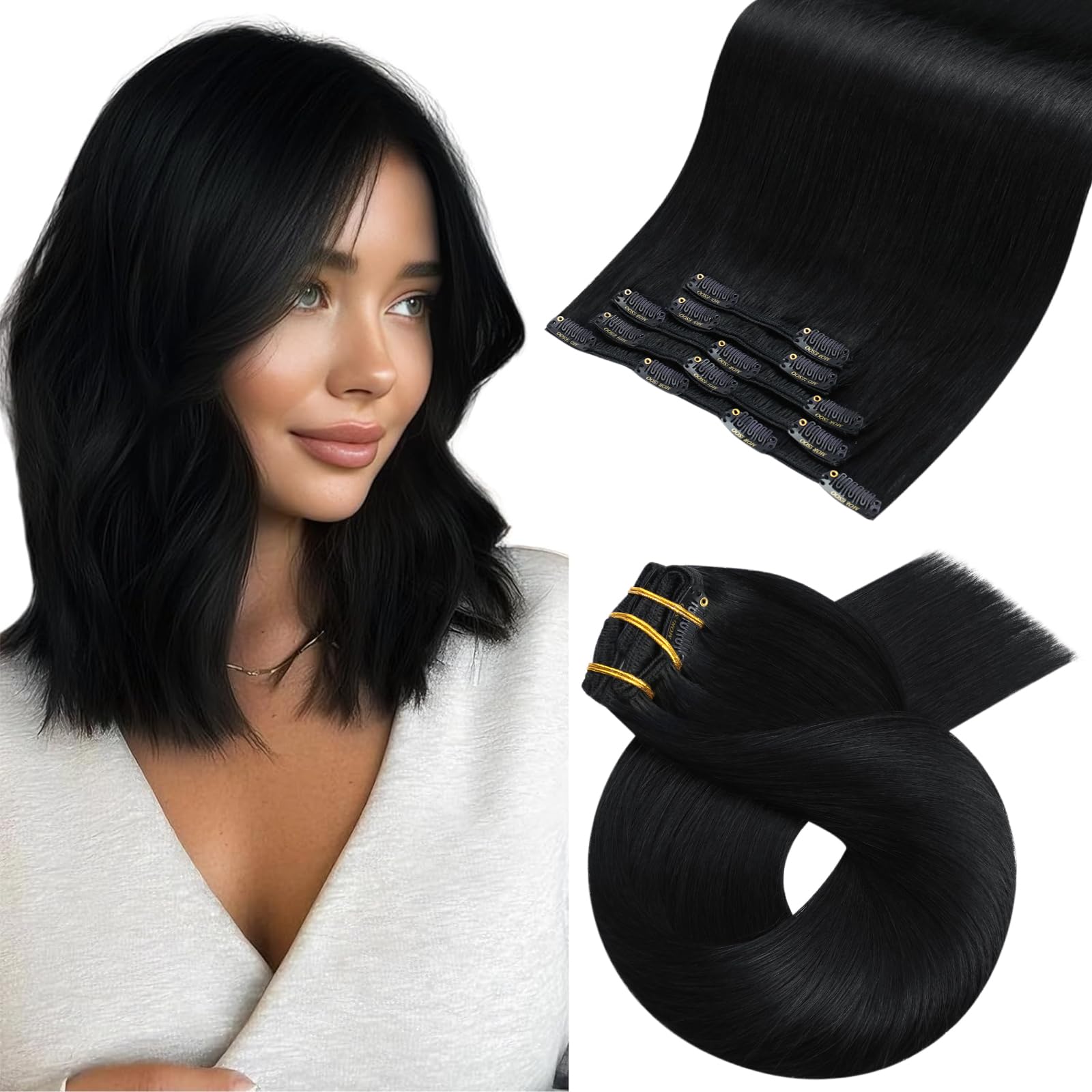 Moresoo Hair Extensions Clip in Real Hair Dark Brown Invisible Full Head Clip in Human Hair Extensions Brunette Shoulder-length Short Remy Hair 12 Inch 5 Pieces/80g #2 — view 296