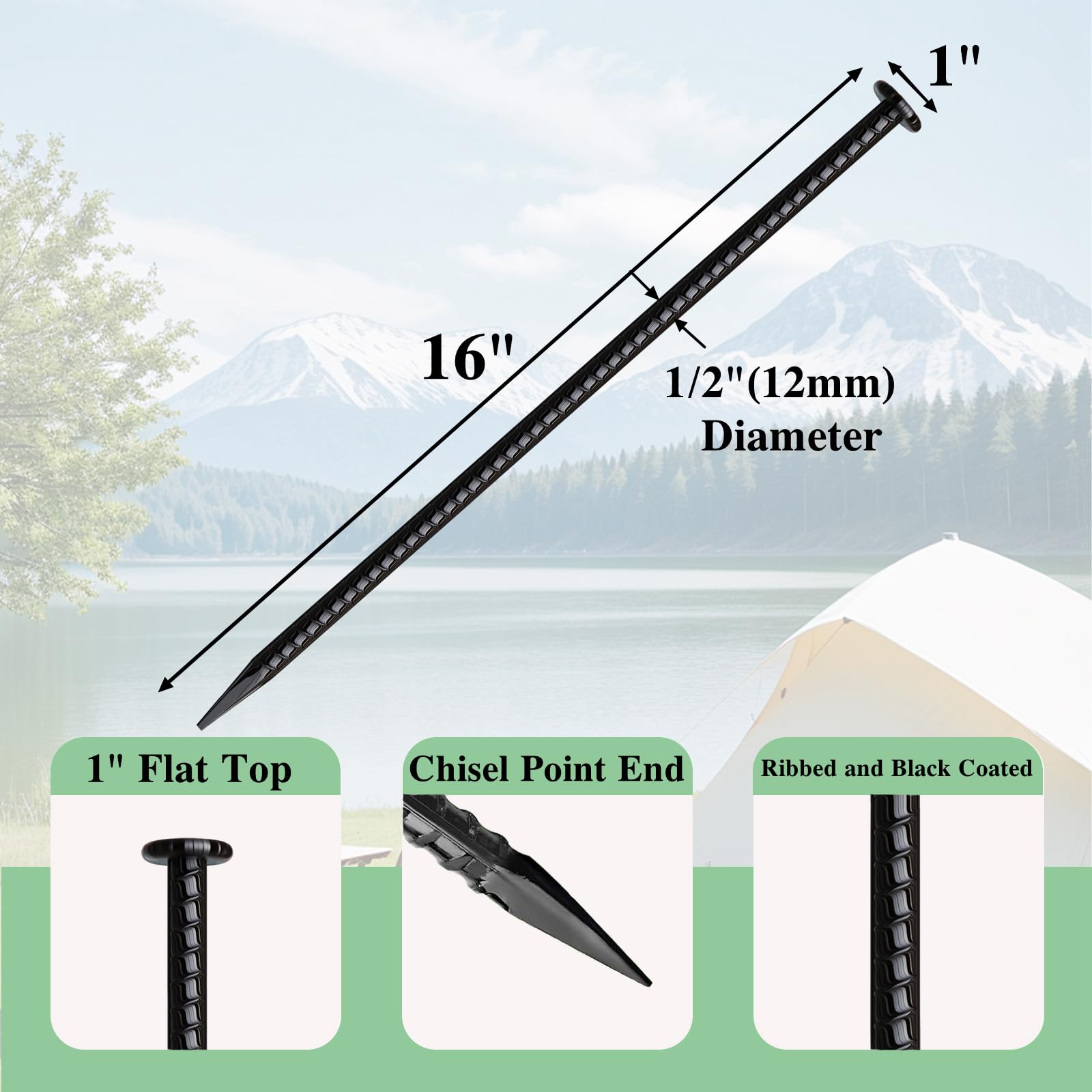 Rebar Stakes - 20 Pack Heavy Duty Ground Anchors -2