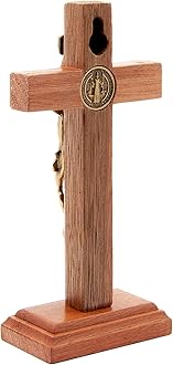 Intercession Wall and Table Wood Cross Crucifix (5 inches - Antique Gold)