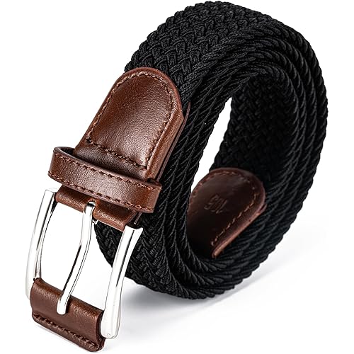 Mens Belt, Canvas Elastic Fabric Woven Stretch Multicolored Braided Belts for Golf Casual Pants Shirts Jeans