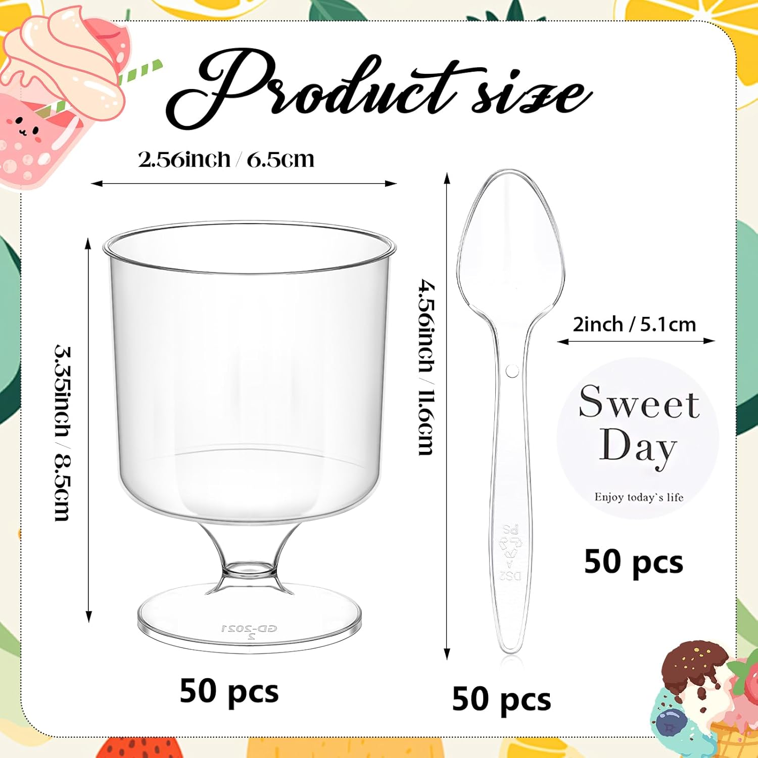 100 Pcs Clear Dessert Cups with Spoons 5 Oz Plastic Parfait Cup Disposable Appetizer Cup Round Serving Goblet Cup Dessert Cup for Party Fruit Ice Cream Mousse Pudding Appetizer Bowl (Clear) - Image 3