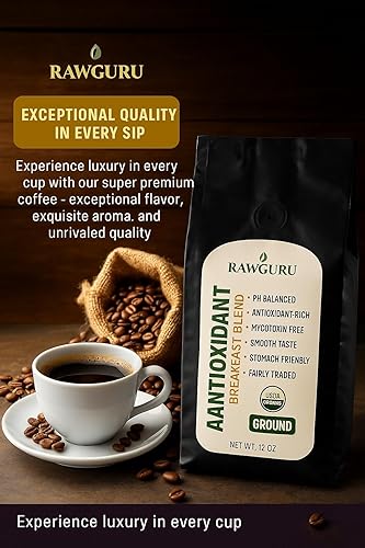 Miniatura 3 de RawGuru Mezcla de desayuno de café antioxidante orgánico, sin gluten, comercio justo, cultivado en sombra y certificado Rainforest Alliance, café