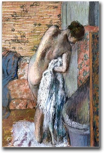 Pósteres artísticos en lienzo e impresiones artísticas de pared de Edgar Degas After Bath Impresionist Woman Pintura de baño Vintage Francés Desnudo
