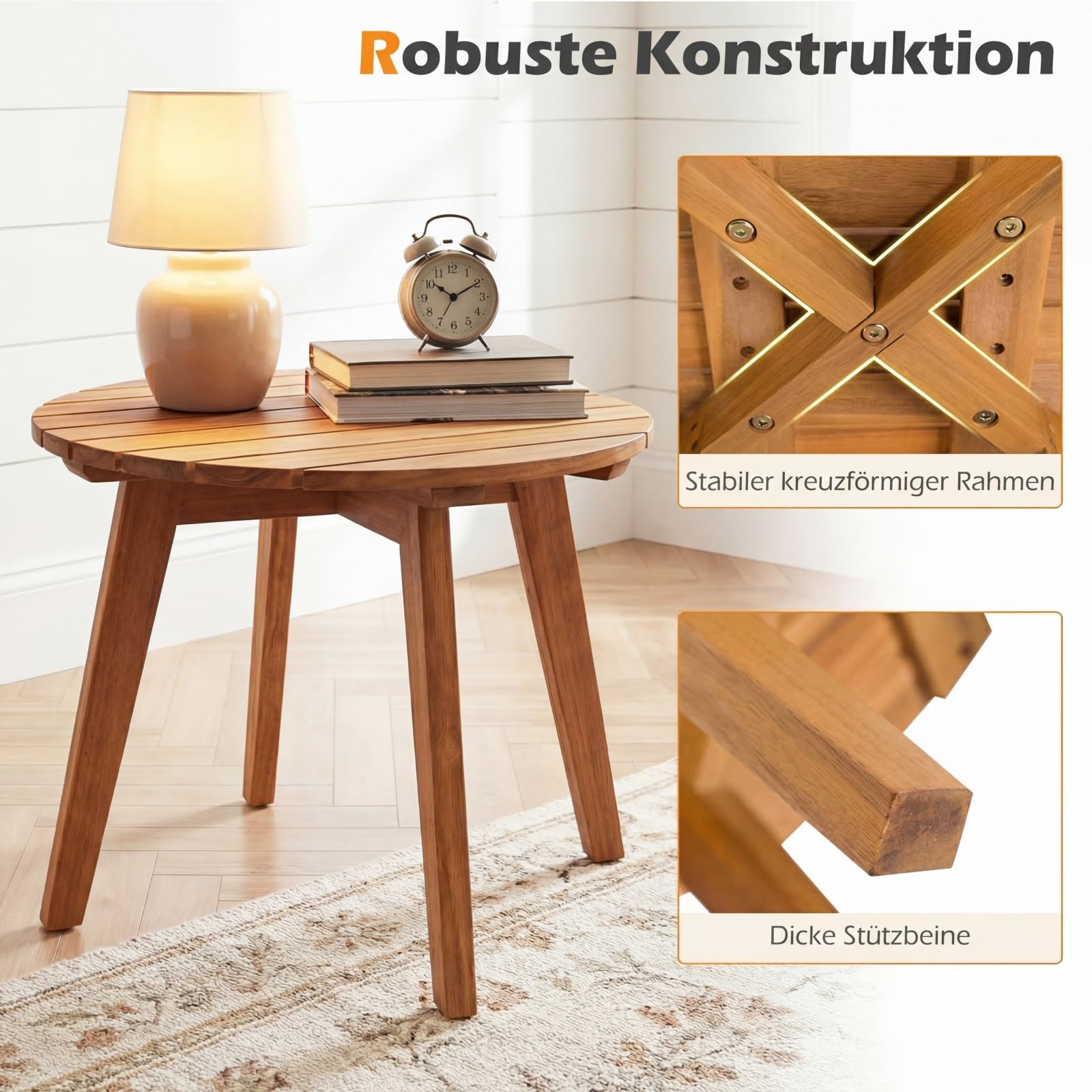 COSTWAY Beistelltisch Holz wetterfest, runder Gartentisch, Holztisch aus Akazienholz, Kleiner Balkontisch, Kaffeetisch für Garten, Balkon, Terrasse, 43 x 43 x 35 cm