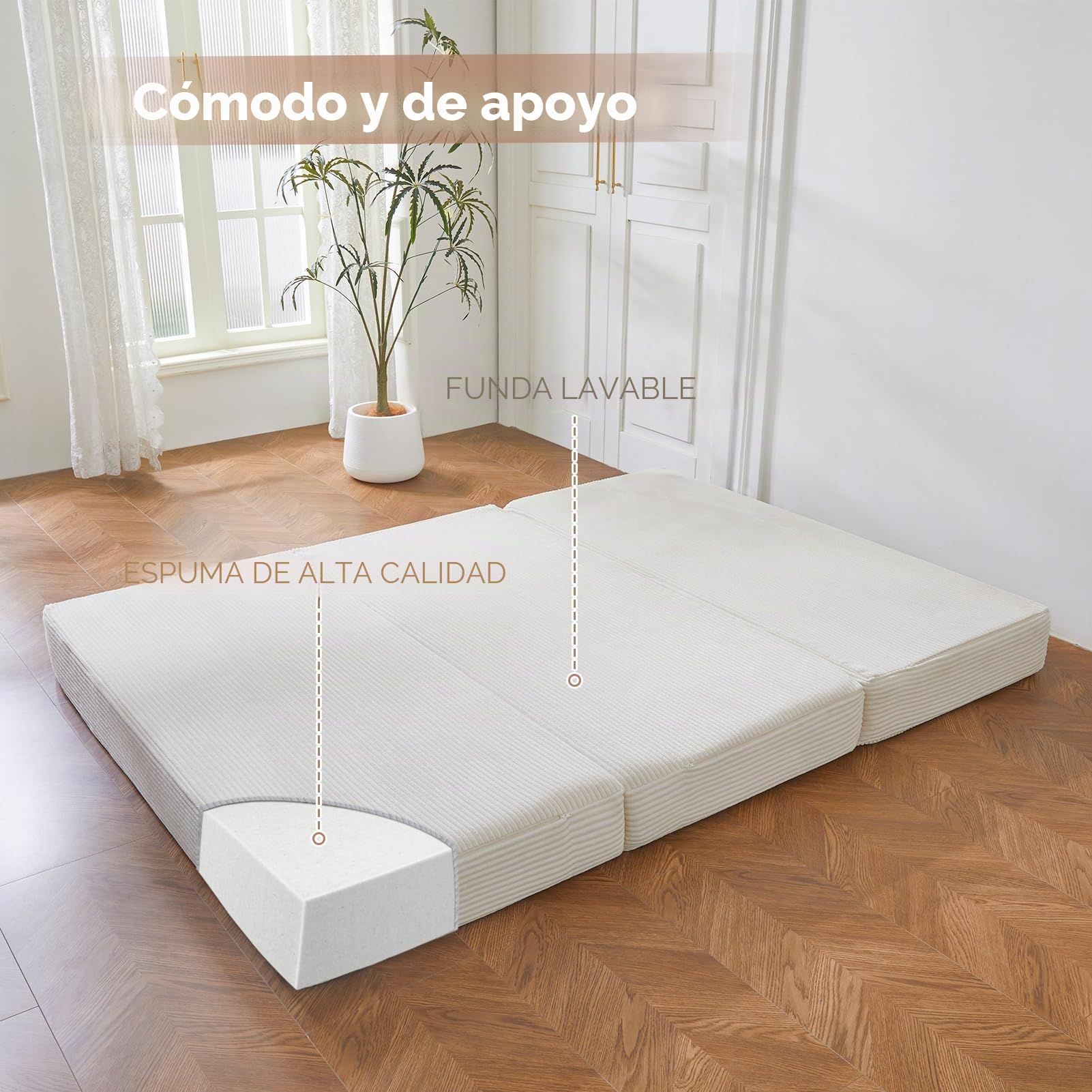 MAXYOYO Colchón Plegable De Cordón De Tres Partes, Colchón Plegable De 15 Cm De Grosor Con Funda Extraíble Y Lavable, Ahorra Espacio Para Dormitorios De Invitados Y Viajes
