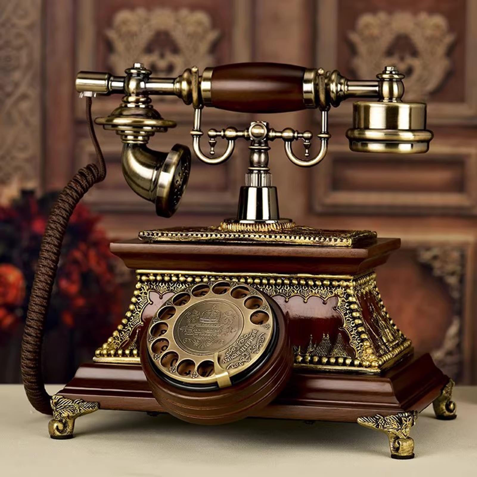 Telefono Fisso retrò Classico, Telefono di Linea Vecchio Stile, Telefono Vintage con quadrante Rotante e Campanello in Metallo, Telefono analogico da scrivania per,
