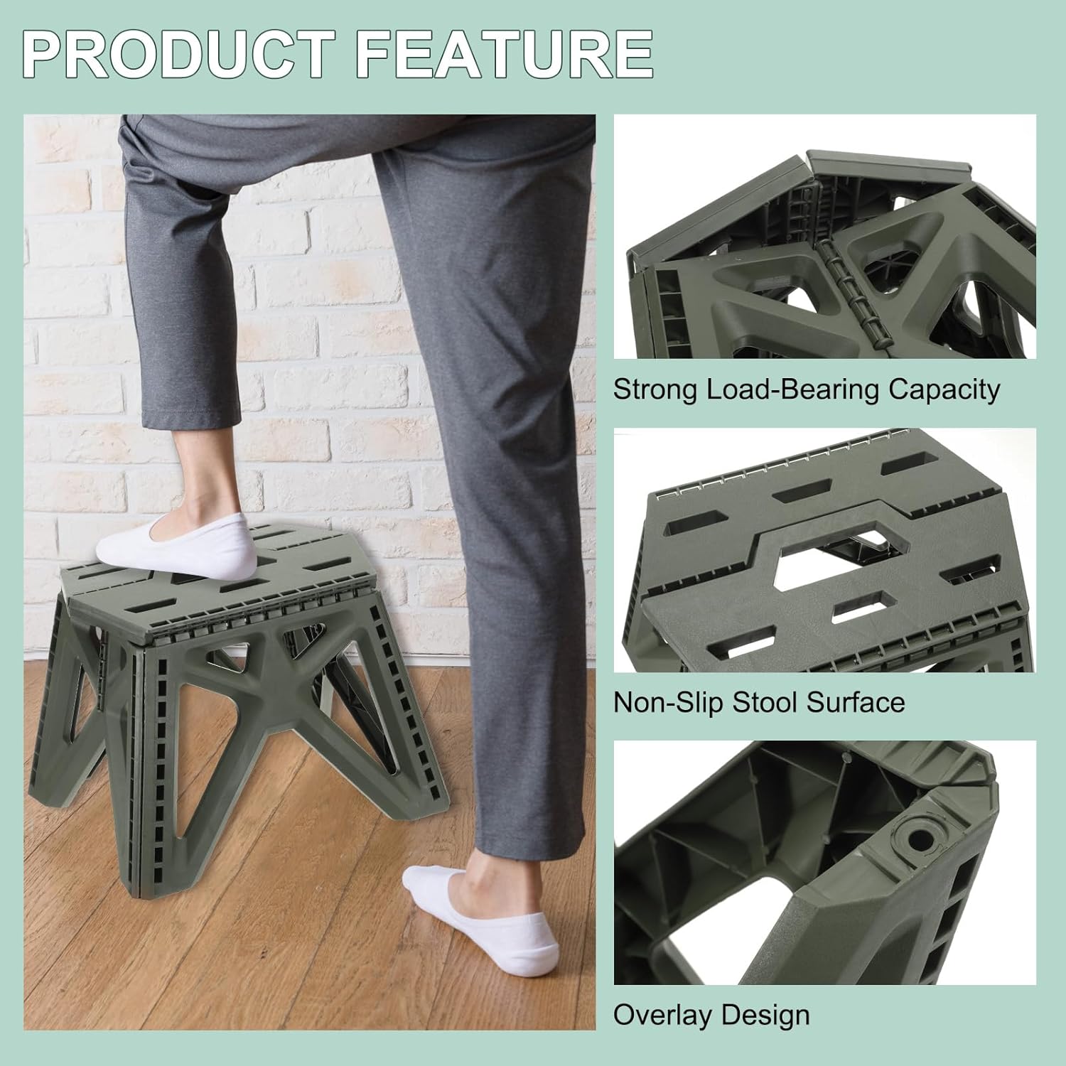 uxcell 9" Folding Step Stool for Adults 275 lbs Capacity Non-Slip Step Stool with Handle Collapsible Foot Stools, Grey Small Stepping Stool for Bathroom, Bedroom, Kitchen