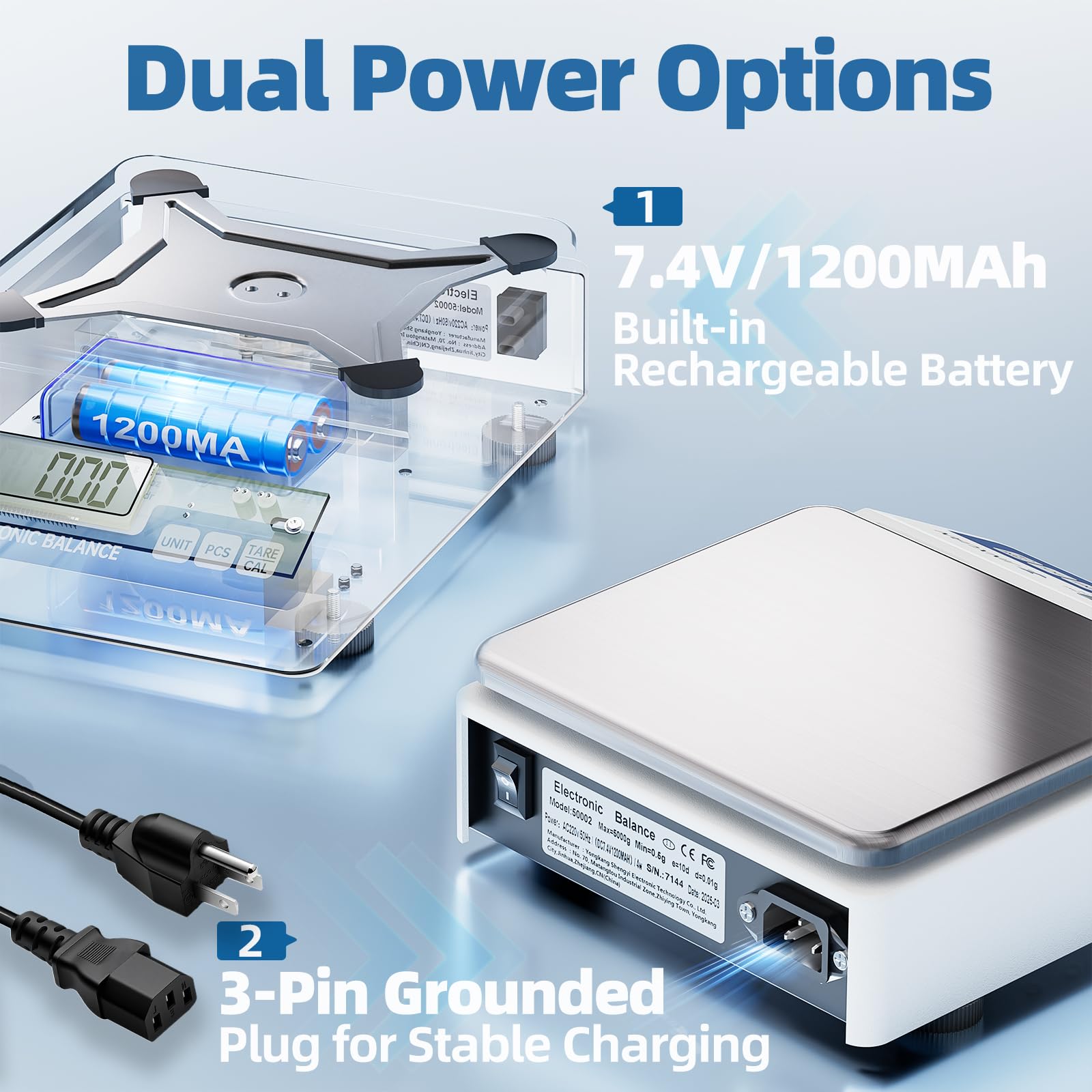 Báscula científica electrónica de alta precisión de 1000/0,01 g, balanza analítica con pantalla LCD de conversión de 7 unidades, pesos de calibración de 200 g y baterías recargables para