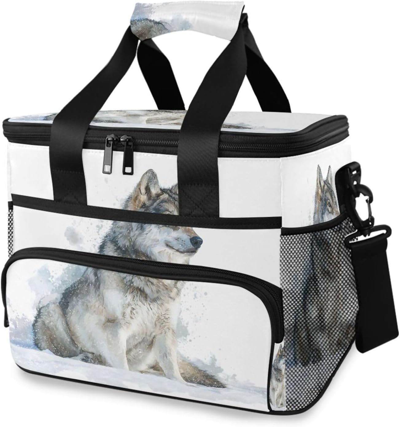 Cooler Bags Pattern Print Wolf Insulated Shoulder Lunch Box Lunch Totes Picnic Bag Beach Cooler 24 Cans Capacity Leakproof with Handle for Picnic Camping
