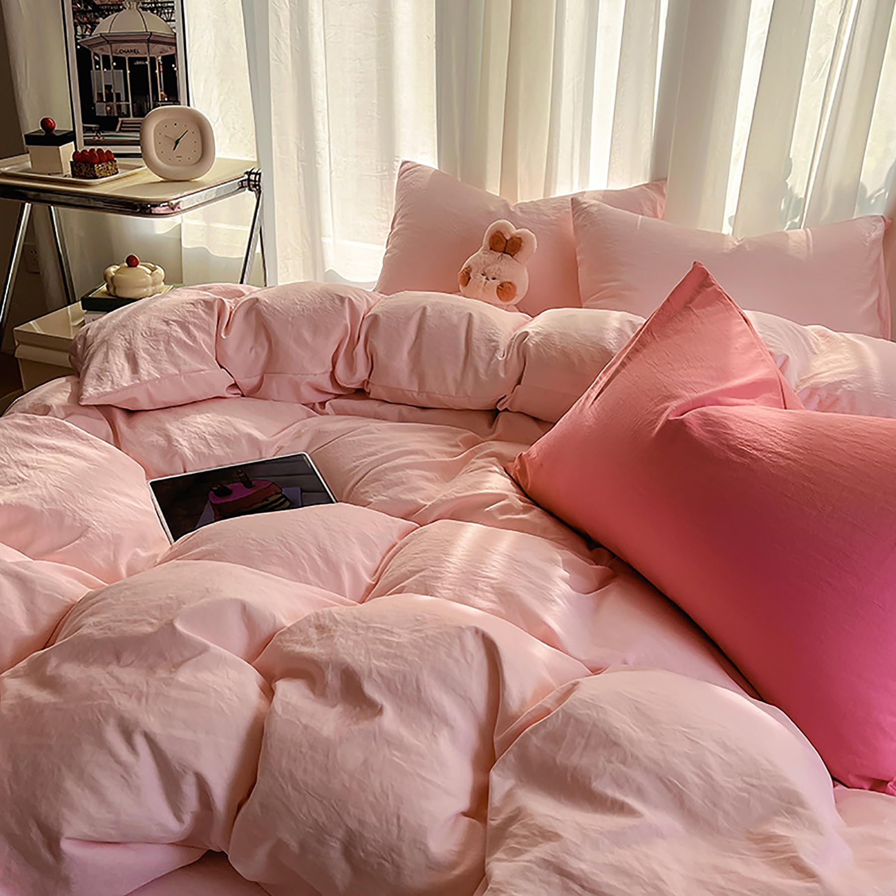 Parure de lit réversible rose 180x220 en coton pour des nuits douces et cocooning