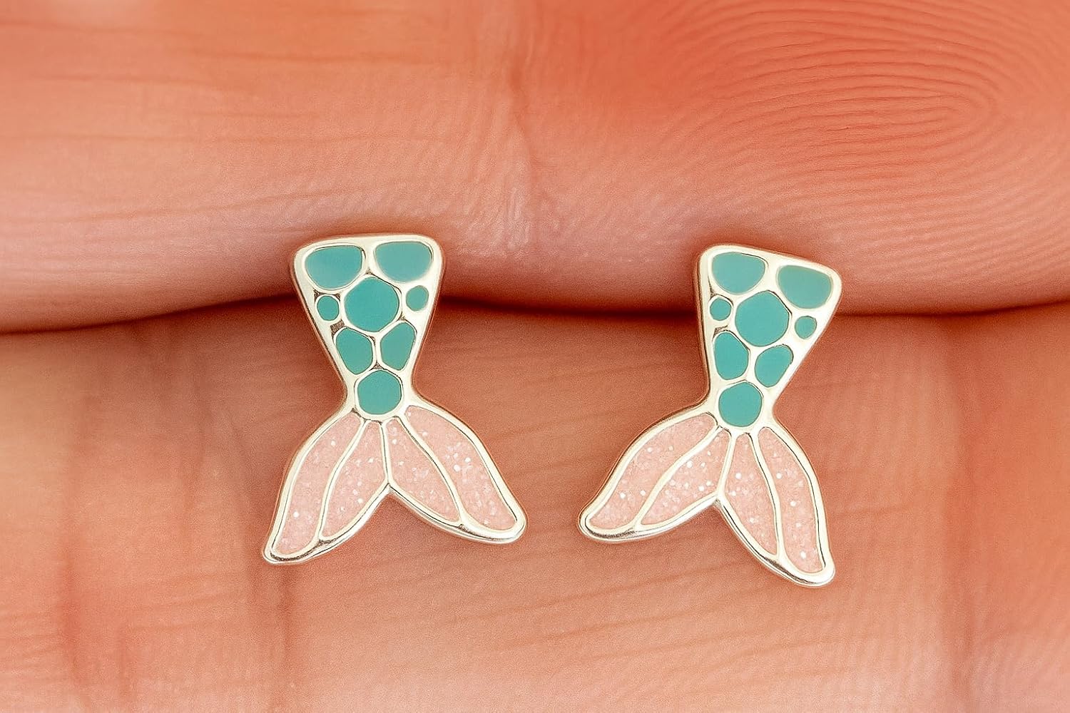 Mermaid Tail 925 Sterling Silver Stud Earrings, Very Tiny beach Ocean Jewelry Gift - Image 5
