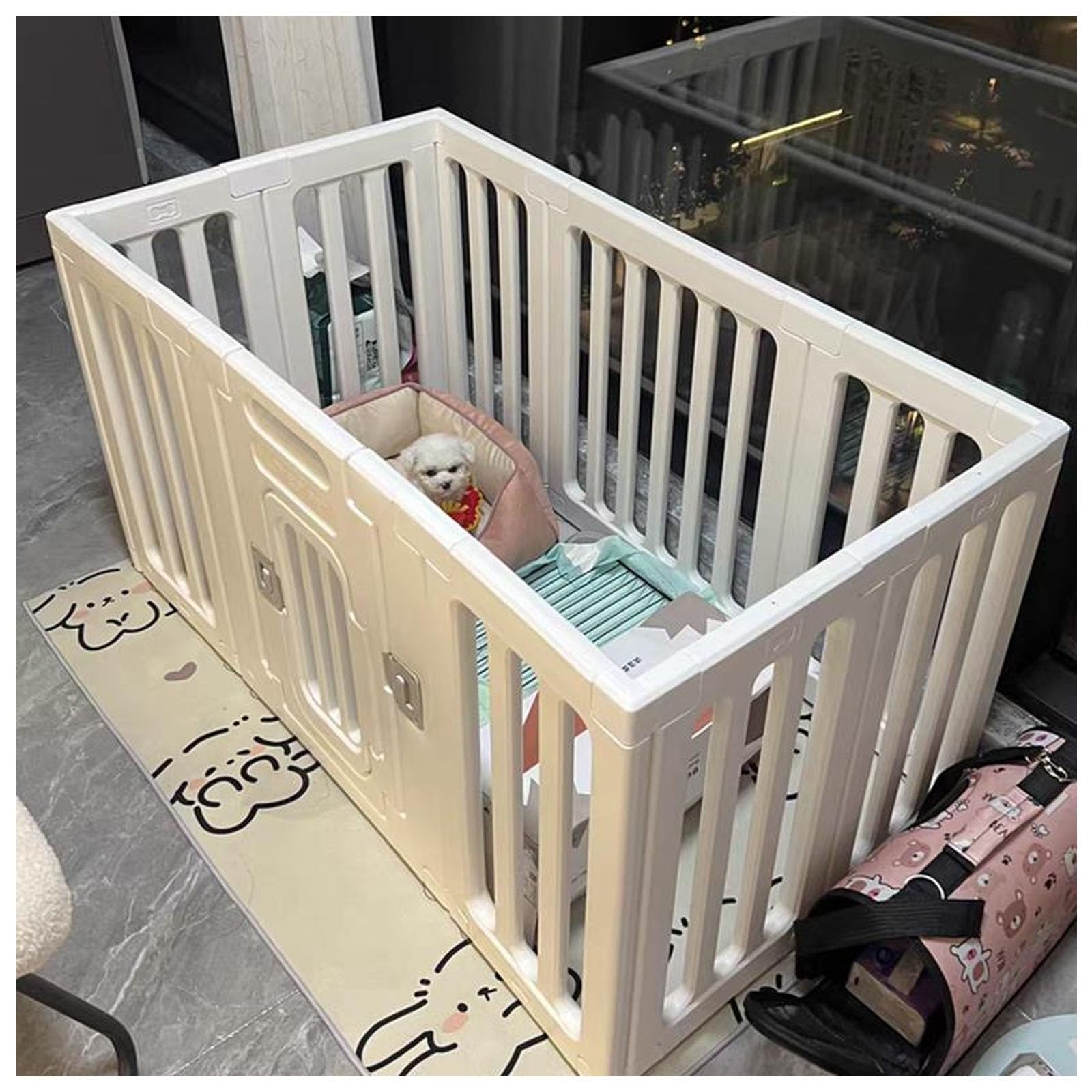 Recinto per Cani da Interno con Porta，Recinto per Cani Pieghevole ，Recinto per Cani Cuccioli Conigli Gatti Animali Domestici da Interno e Esterno Giardino Rete(75cm/29.5in,12 Pieces)