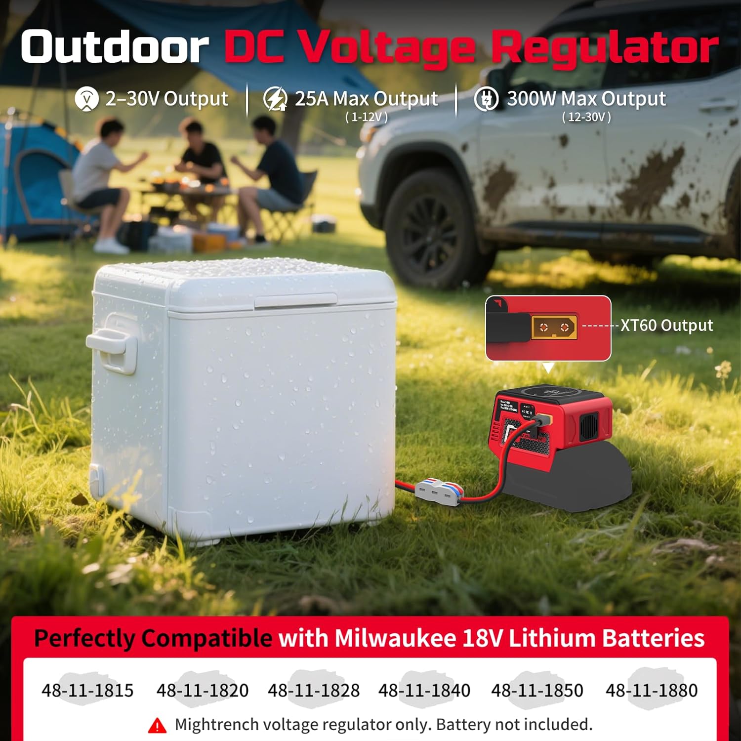 2 Pack 300W Voltage Regulator Compatible with Battery, Converter 2-30V Output, PD3.0 100W Type-C, 15W Wireless Magnetic, 18W Type-A Charging, XT60 and Cigarette Lighter Socket DIY Output