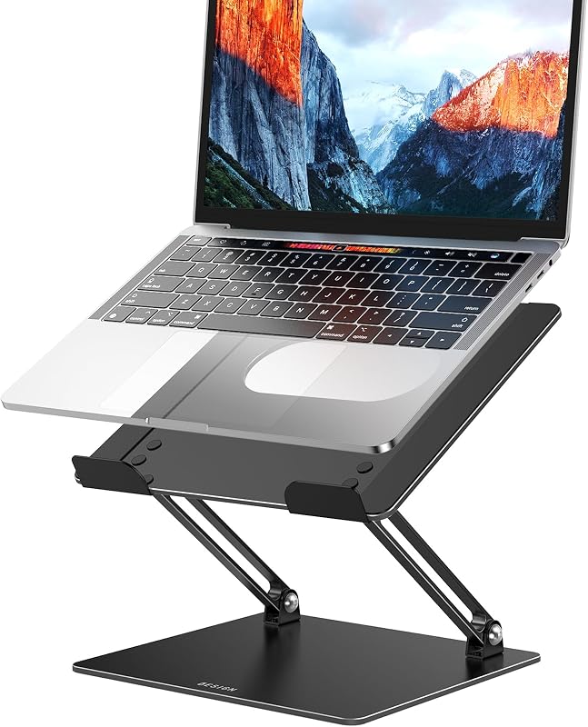 LS10 Soporte para computadora portátil para escritorio, soporte ergonómico ajustable para tableta portátil, elevador plegable para computadora portátil, soportes para libros de escritorio portátiles, soporte para computadora compatible con computadoras portátiles de 10 a 14", negro