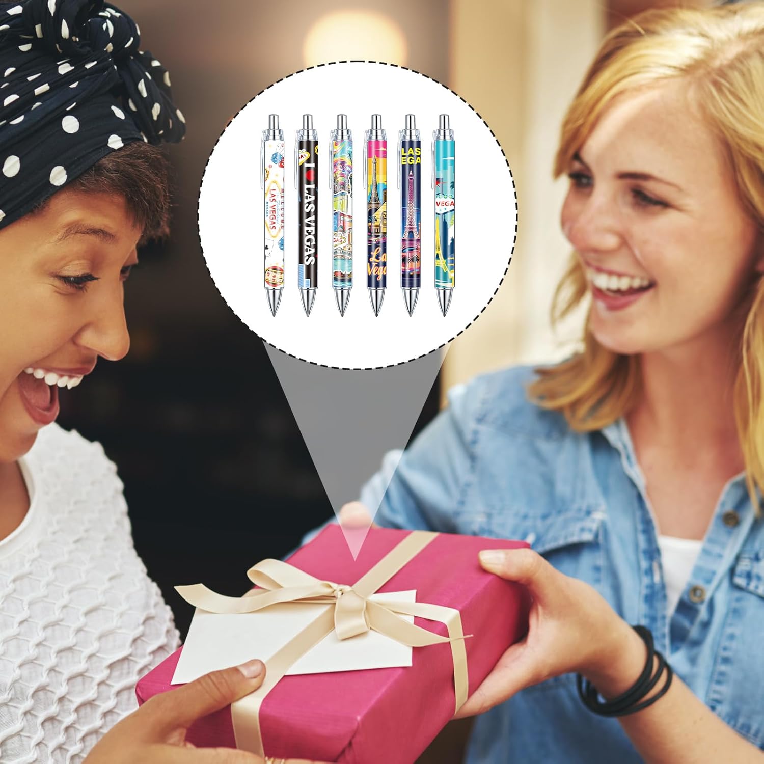 Sayglossy 36 Pcs Las Vegas Ballpoint Pen Collectible Las Vegas Gift Pen Bulk Retractable USA Souvenirs for Office Supplies, 6 Styles, Black Gel Ink