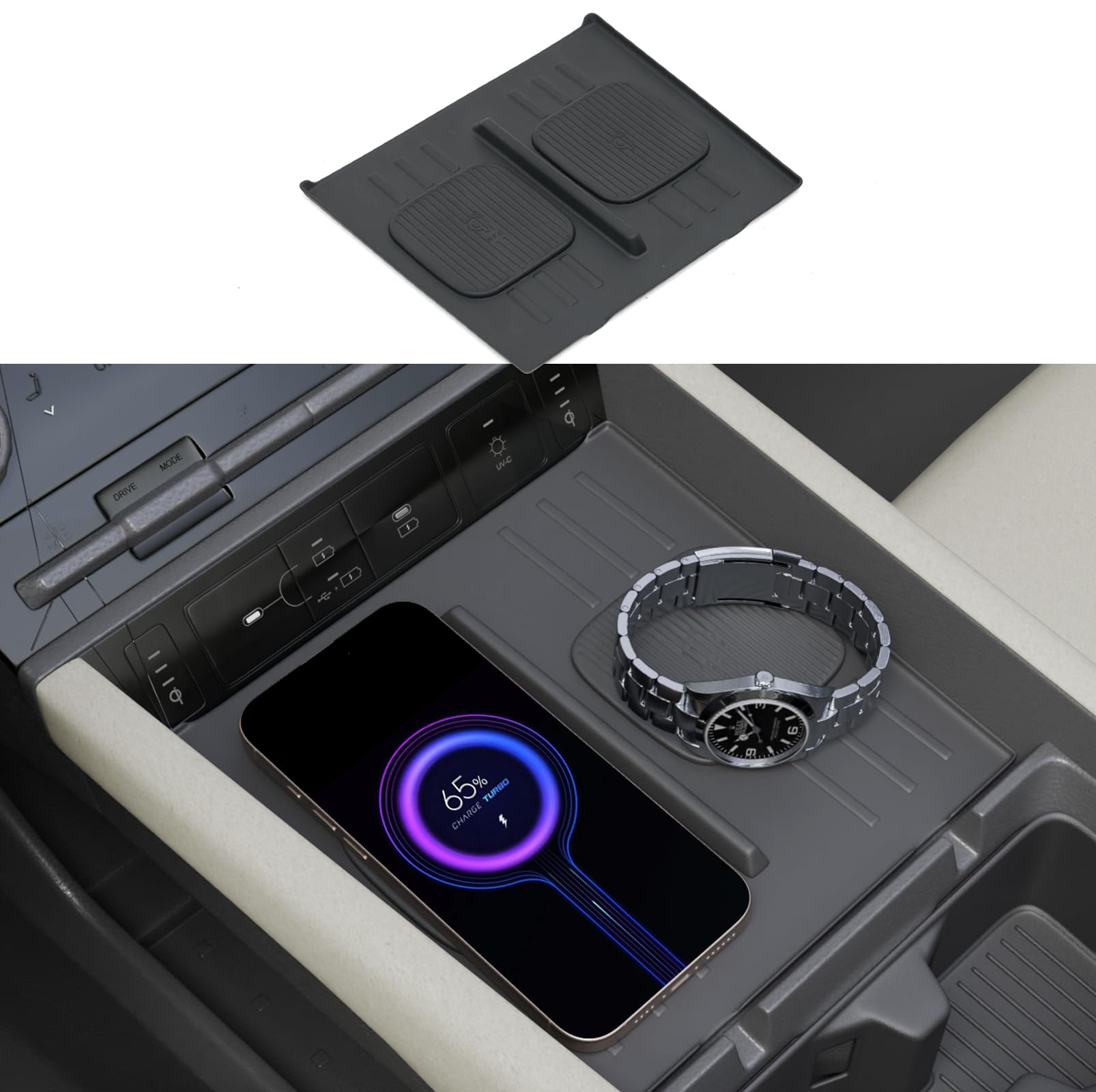 Maxzina Center Console Mat Compatible with 2024-2025 Hyundai Santa Fe Interior Wireless Charging Mat Center Console Anti-Slip Protector Pad Silicone