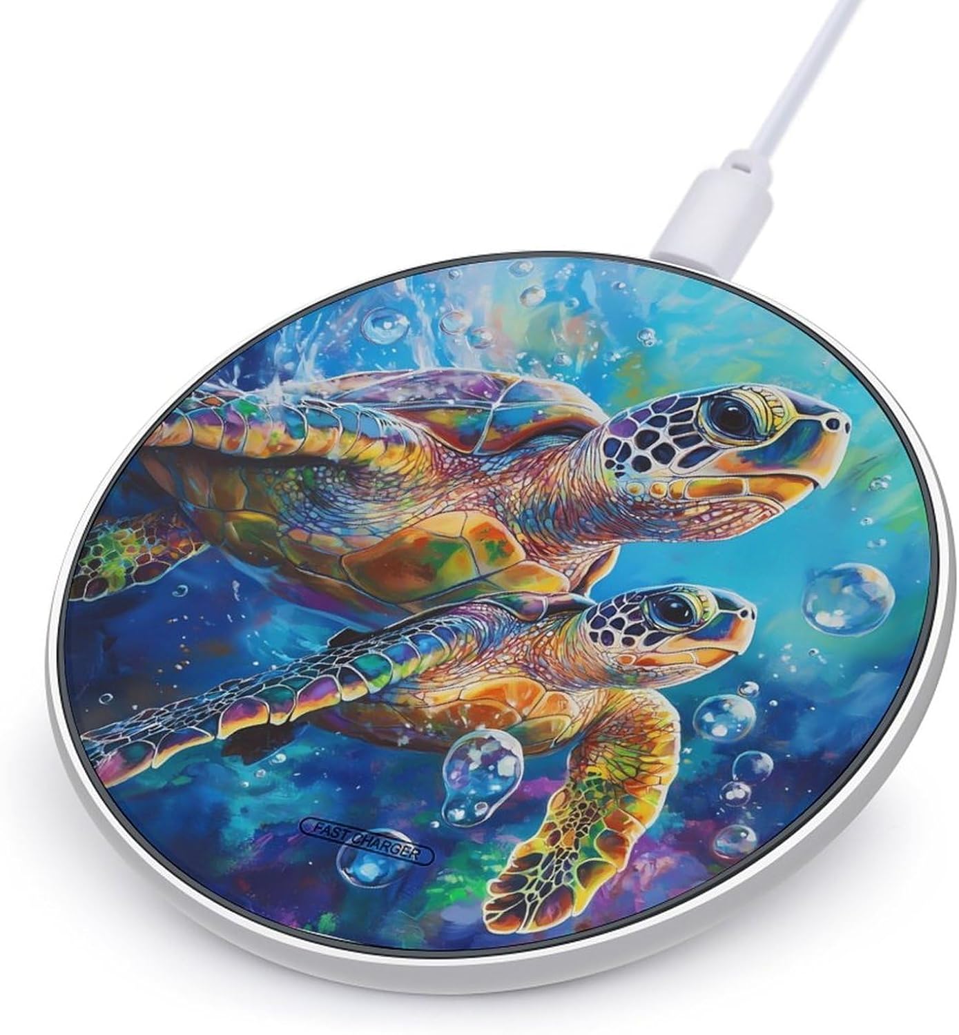Colorful Sea Turtles Funny Charger Pad Slim 10W Fast Charging Mat Stand with USB Cable for Cell Phone