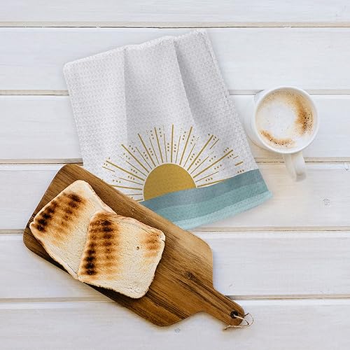 Miniatura 5 de OHSUL Toallas de cocina abstractas de estilo bohemio, amanecer, sol, sol, olas del océano, altamente absorbentes, paños de cocina, toallas de