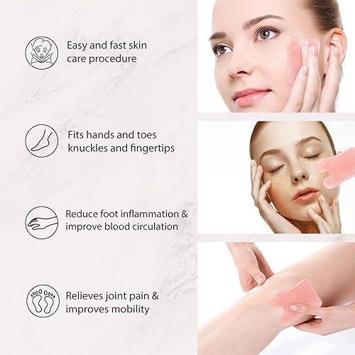 Miniatura 5 de XYZBSTAR Gua Sha - Juego de 3 herramientas faciales de masaje Guasha, herramienta de raspado de cuarzo rosa Gua Sha para cara, cuello, ojos y