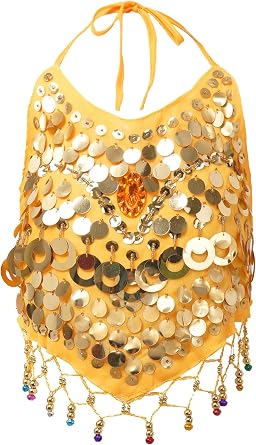 Agoky Little Girls Belly Dance Crop Tops Shiny Sequins Halter Sleeveless Tops Halloween Fancy Party Costume