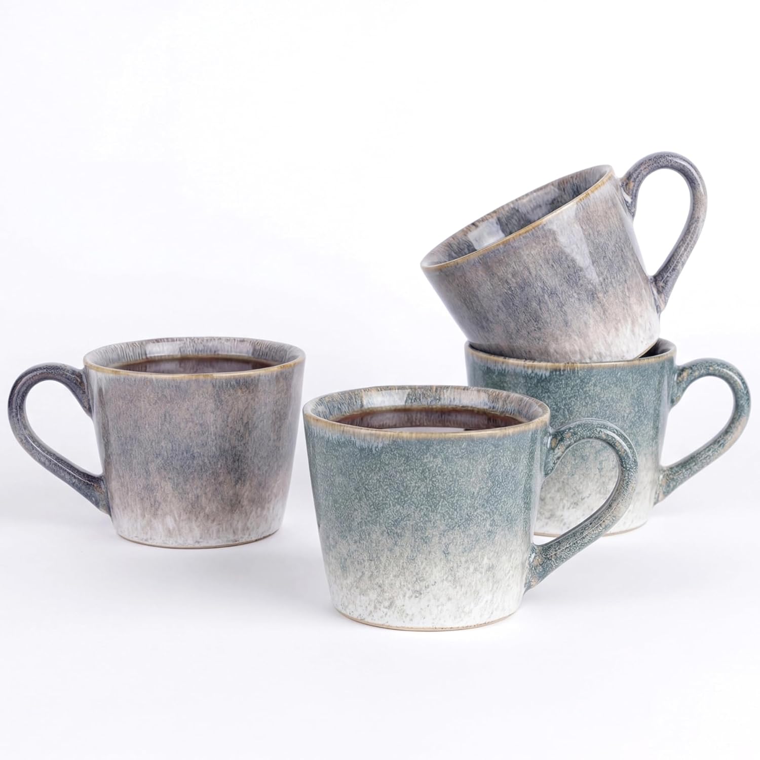 12oz Coffee Mugs Set Of 4 - Ceramic Coffee Mugs With Handle - Reactive Glaze Stoneware Mug For Latte,Tea,Cappuccino,Cocoa,Hot Chocolate - Microwave And Diahwasher Safe（Purple and blue）