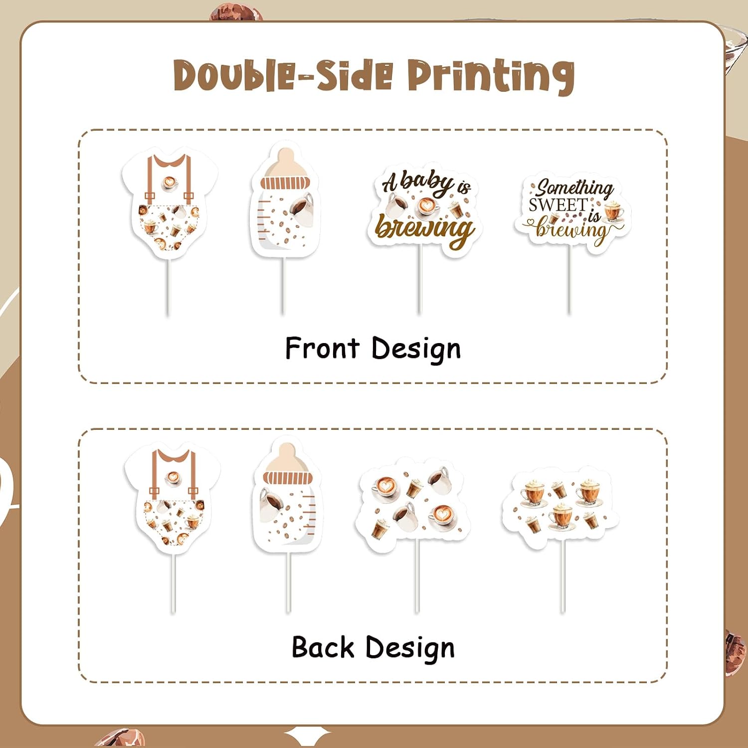 Jollyboom A Baby is Brewing Baby Shower Decorations, 24pcs Coffee Something Sweet is Brewing Cupcake Toppers Double-sided Printing Brown for Coffee Gender Reveal Pregnancy Announcement Gift