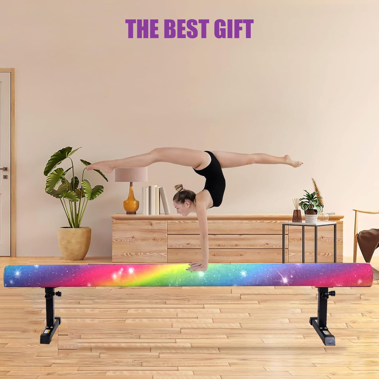 Ginnastica Beam, trave sospese per la casa, 180 cm, fascio di bilanciamento regolabile, 5 altezze regolabili e bassi livelli, stabile Floor Beam Gym Attrezzature per l'allenamento con gamba