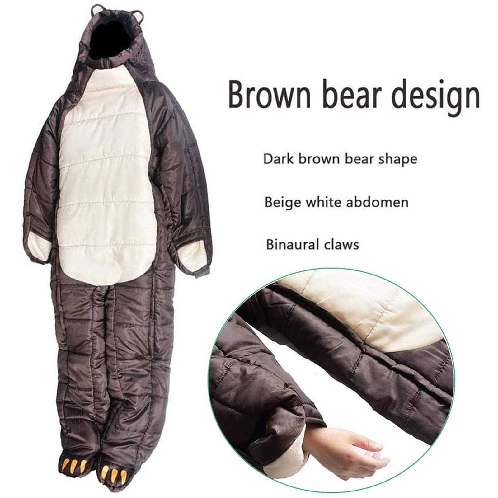 Sacco a Pelo per Adulti con Piedi Gambe Braccia, Sacco a Pelo Indossabile per Tutto Il Corpo Sacco a Pelo Marrone Leggero a Forma di Orso per Ufficio all'aperto Ospedale, Design con Cerniera