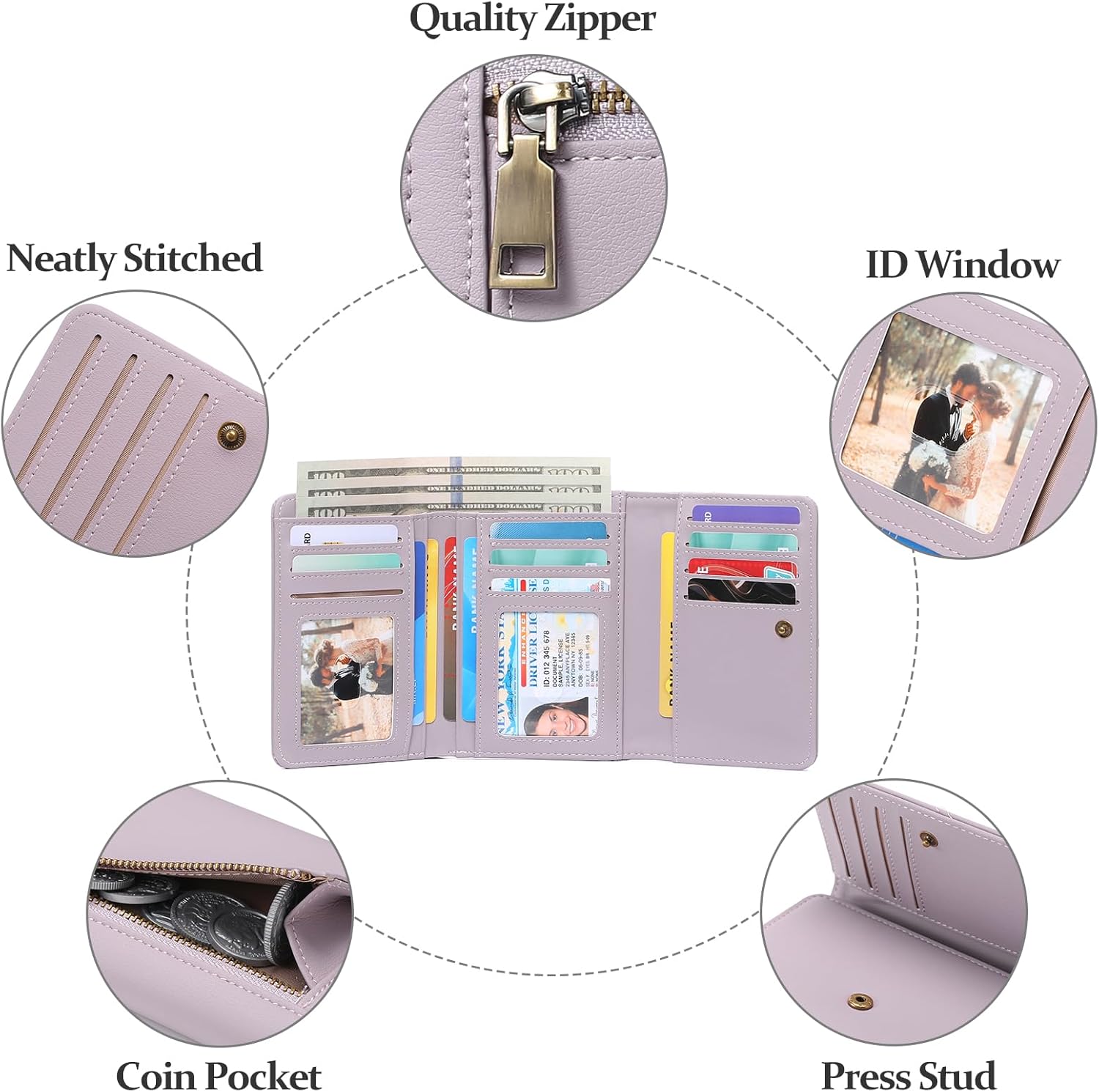 GAEKEAO Small Wallets for Women Leather RFID Blocking Trifold Ladies Wallets Credit Card Holder with Zipper Coin Pocket - Image 6