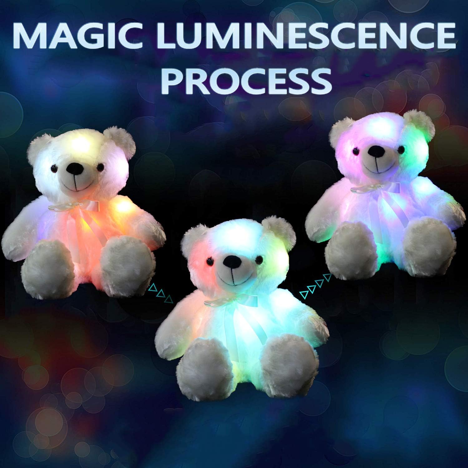 Light Up Teddy Bear Stuffed Animal, 18" LED Glow Plush Toy with Night Light, Soft Luminous Bear Toy for Kids Girls, Birthday Valentines (White)
