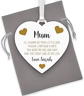 Personalised Gifts for Mother of the Bride - Mum Wedding Gifts for Her, Mummy, Mam, Mom - Mother of the Bride Heart Plaque Gifts from Daughter, Bride - Mum Thank You Presents - With Grey Bag