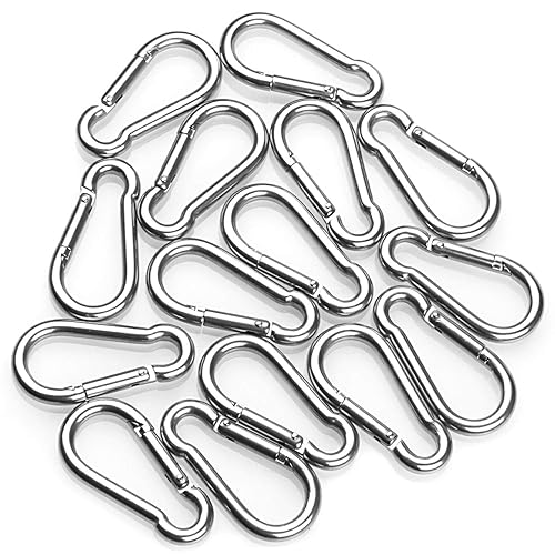 Miniatura 5 de ASelected Paquete de 15 mosquetones de gancho de resorte de acero inoxidable 304 con cierre de tornillo plateado para campamento, senderismo, al