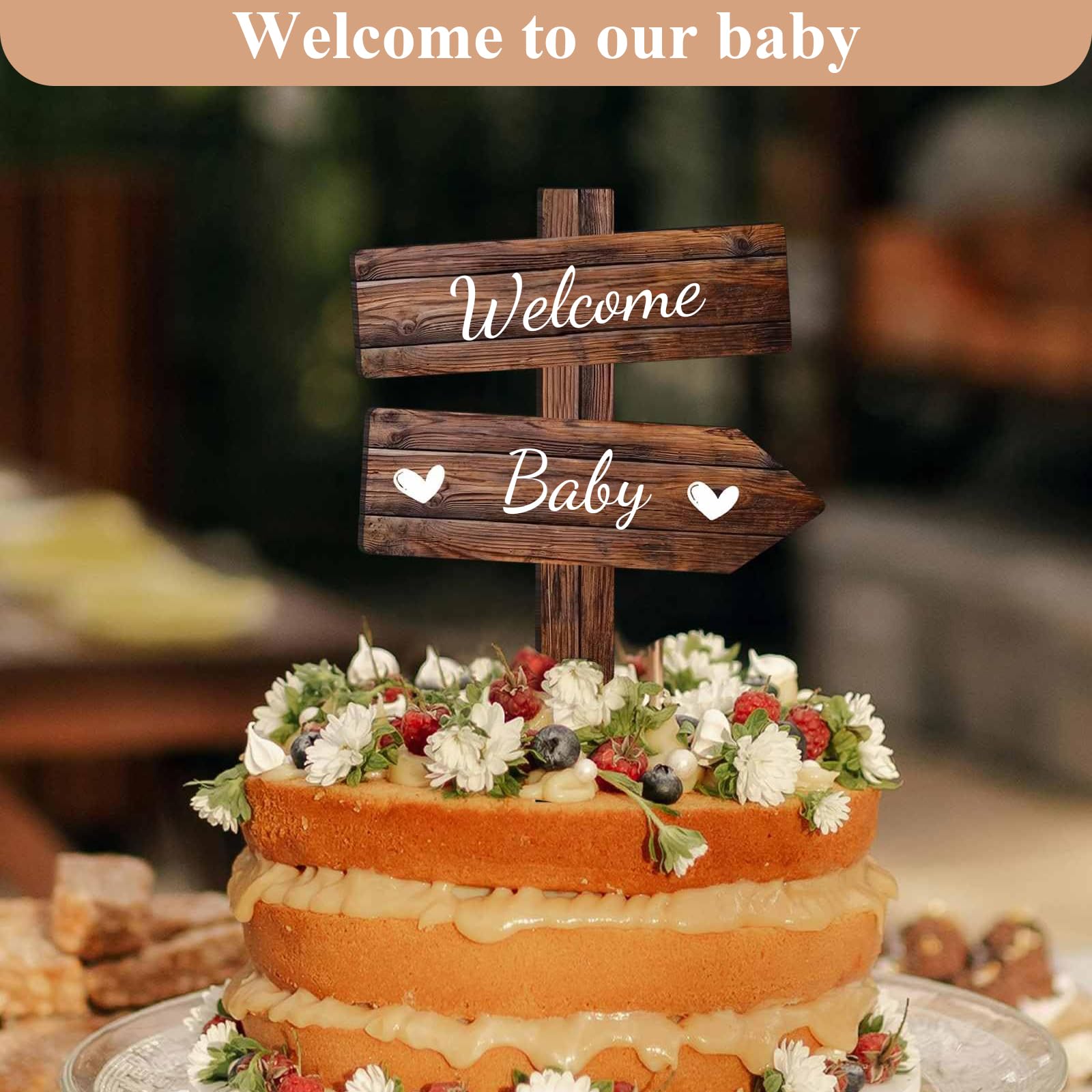 ZenithAura Rustic Welcome Baby Cake Topper in Wood Boy or Girl Announcement Neutral Wood Cake Decoration for Baby Shower Gender Reveal Party - Image 4