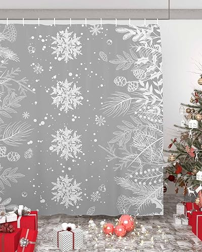Cortina de ducha de Navidad, diseño geométrico de copos de nieve, impermeable, lavable, bohemio, divertido, juego de cortinas de ducha para baño,