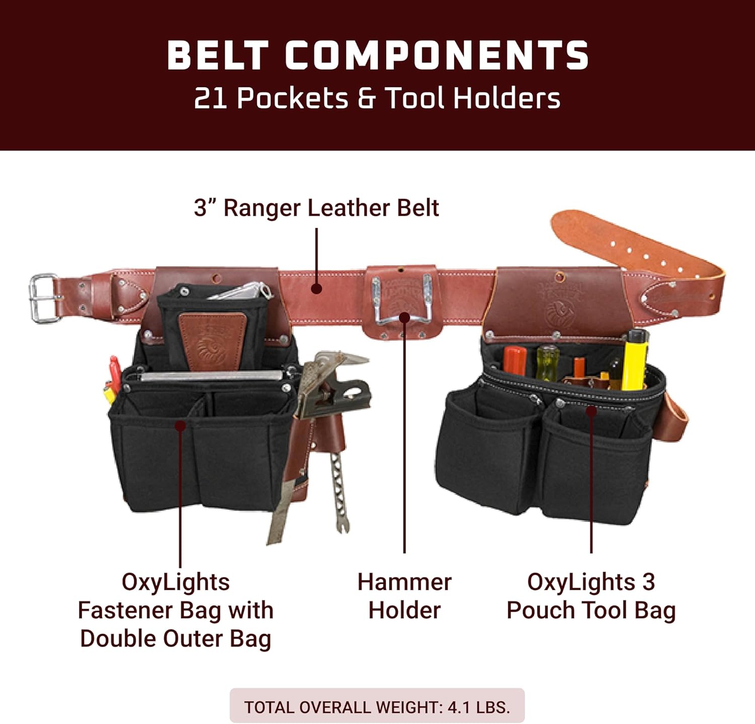 Occidental Leather OxyLights Ultra Framer Tool Belt - Medium - 21 Pockets & Tool Holders - Made in USA