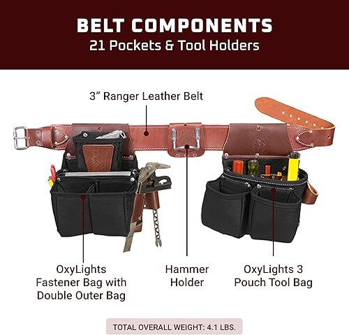 Miniatura 3 de Occidental Leather OxyLights Ultra Framer - Cinturón de herramientas - Mediano - 21 bolsillos y portaherramientas - Fabricado en Estados Unidos