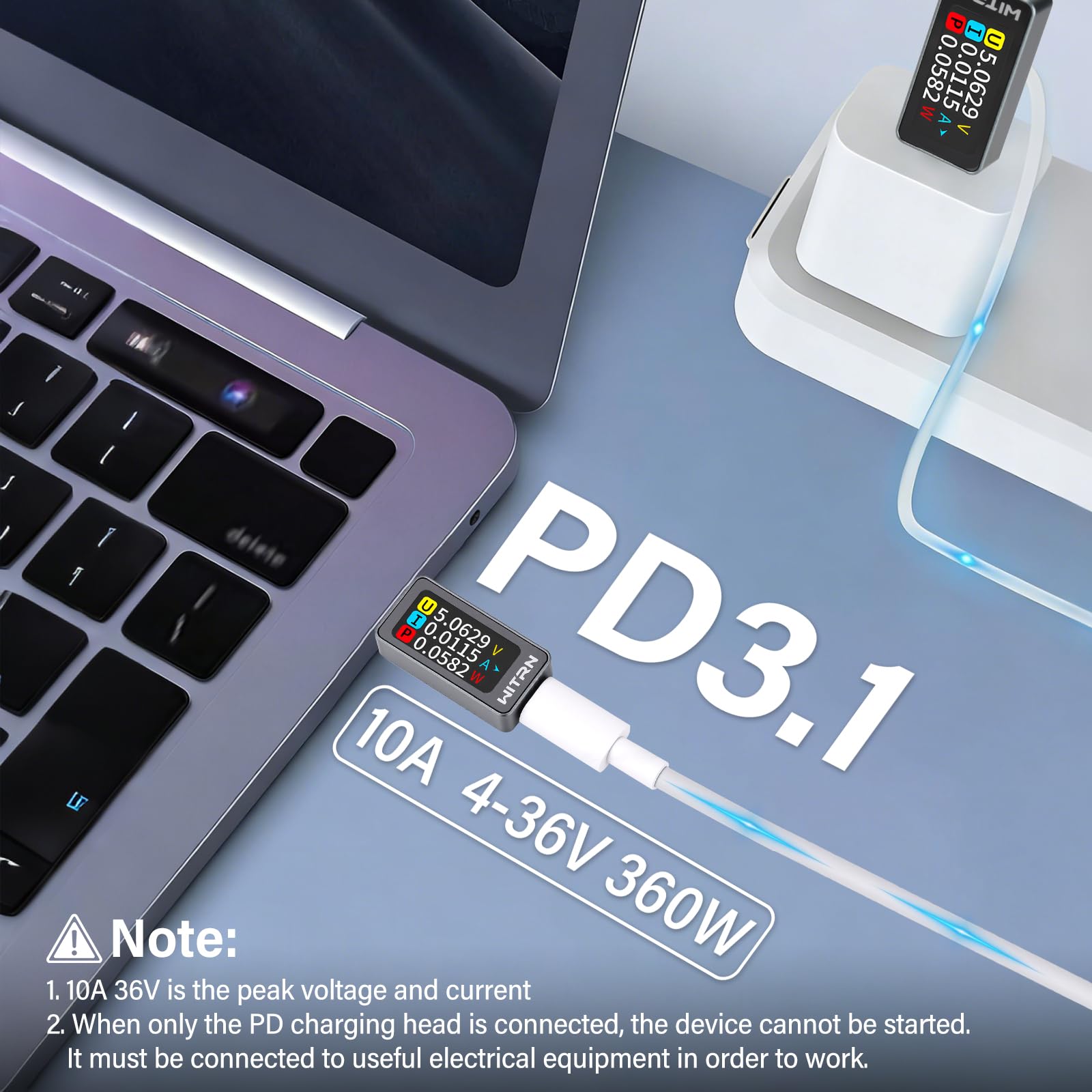 diymore Tester USB C z wyświetlaczem, 4-28 V 0-10 A, miernik prądu USB Typ-C, multimetr, tester kabli USB PD, woltomierz, miernik mocy, miernik pojemności, sprawdzacz napięcia, detektor wydajności