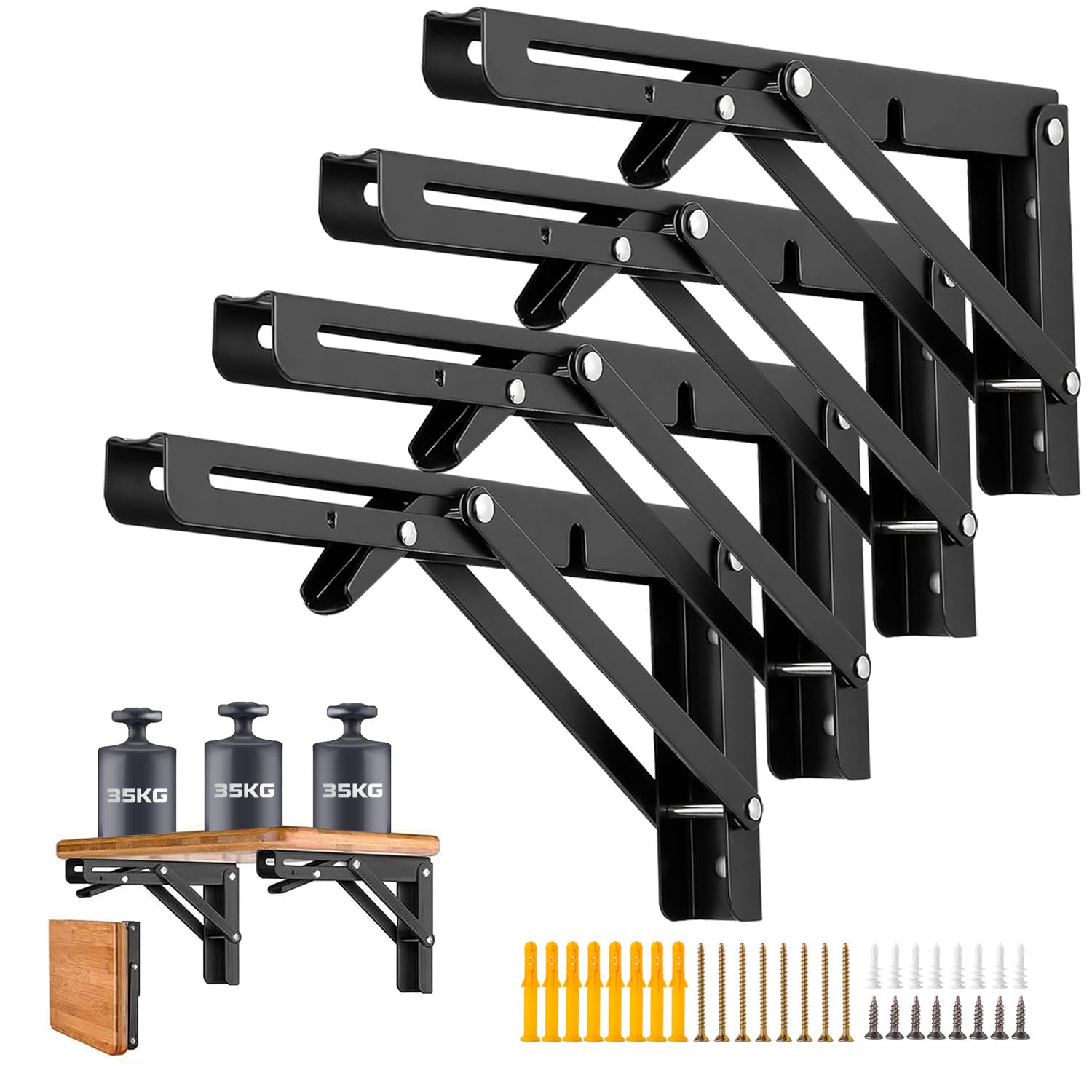 4 staffe pieghevoli per mensole, 40,6 cm, colore: nero