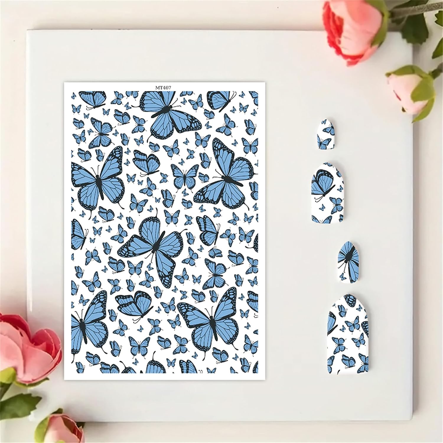 Briartw 10 Sheets Polymer Clay Transfer Paper - Blue Butterfly Cluster Pattern- Per Sheet 5.82 x 3.93 inch - Water-Soluble Transfer Sheets Disposable Stickers for DIY Clay Jewelry Earrings Making