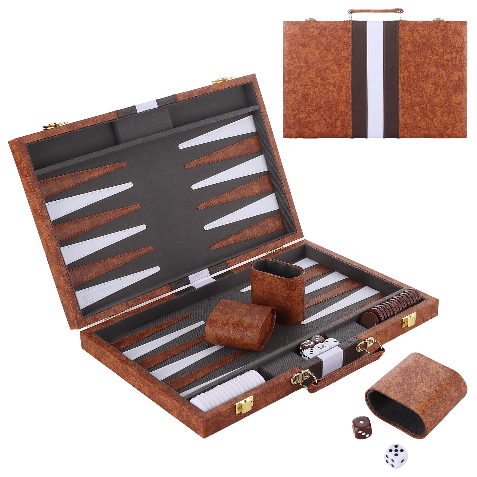LDXDRU 1PCS 11Inch Backgammon Set, Foldable Travel Backgammon Set with Acrylic Chess Pieces and Dice, Portable Brown Back Gammon Board Game for Gatherings Parties and Family Games