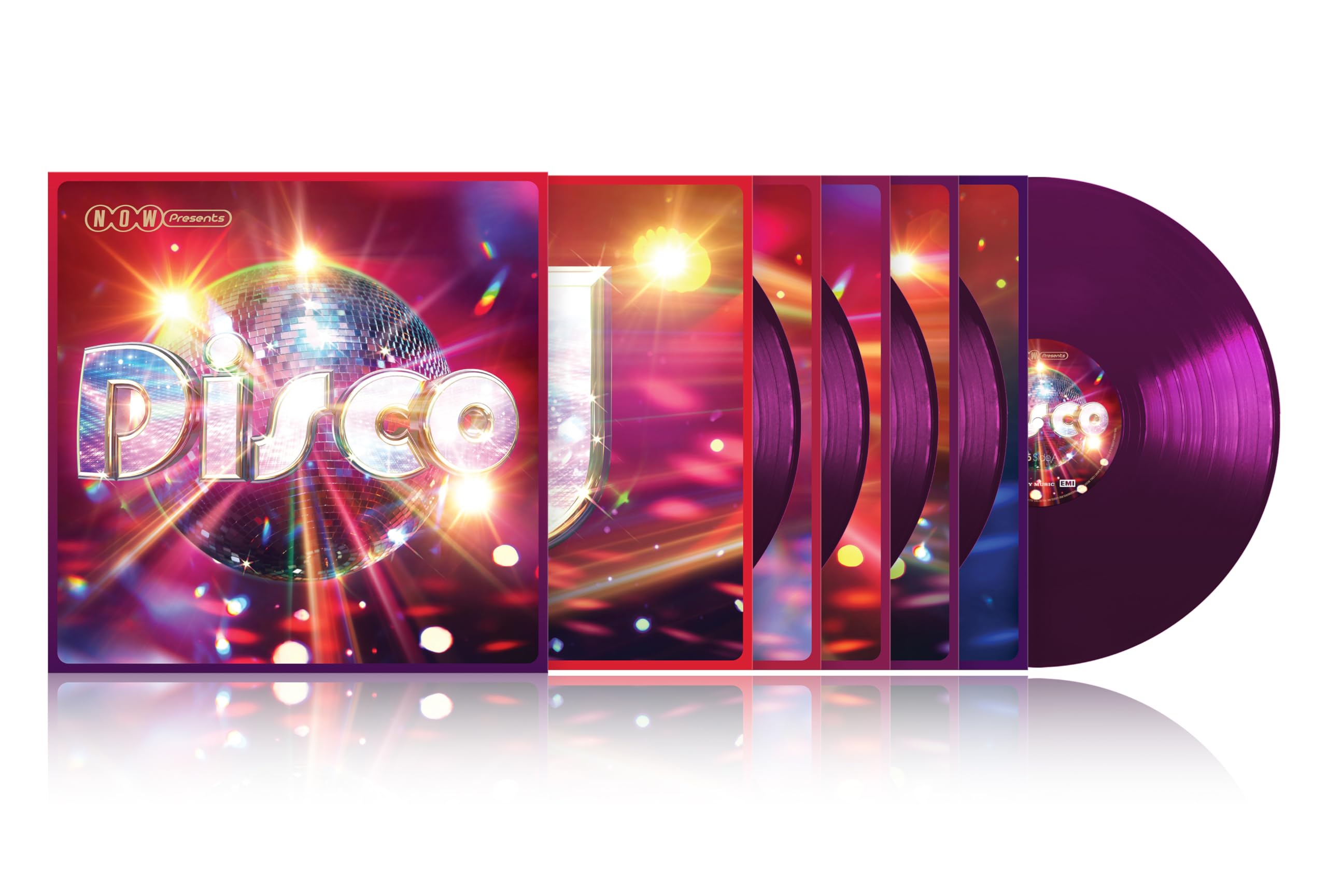 VARIOUS - NOW Presents Disco - translucent purple vinyl 5xLP box set in slipcase